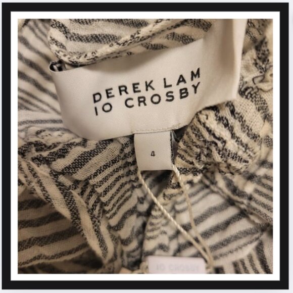 Derek Lam 10 Crosby Stripe Cotton V-Neck Tassel Tie Blouse Tunic - Picture 3 of 4